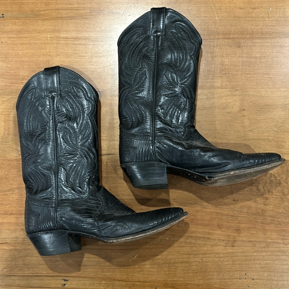 COPY - Black Leather and lizard skin Justin boots